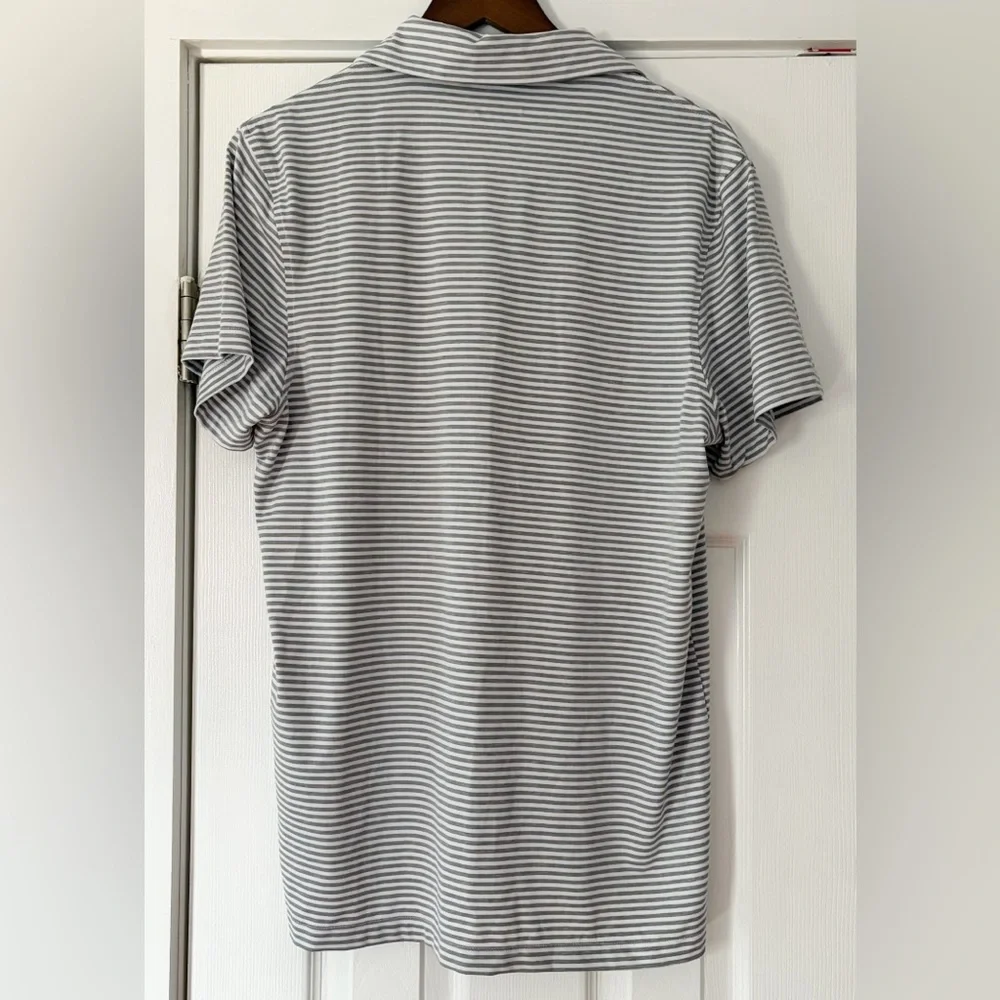 J. Crew Performance Classic‎ Gray Striped Polo Shirt Size Large EUC